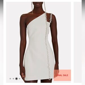 Chain-Embellished One-Shoulder Mini Dress